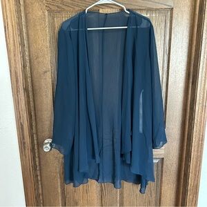 Azazie Navy Blue Sheer Chiffon Open-Front Jacket
